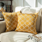 Phantoscope Cotton Jacquard Geometric Series Decorative Throw Pillow, 18” x 18”, Yellow Diamond, 2 Pack